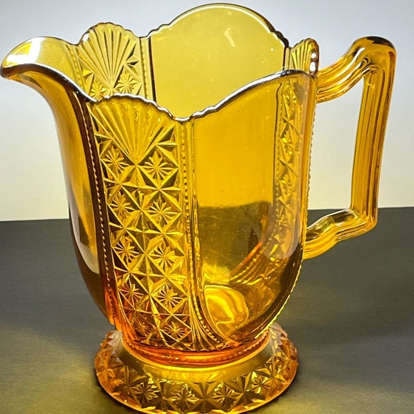 Antique EAPG Amber Water Pitcher Fan and Starburst Pattern Late 1800s Victorian - Picture 2 of 15